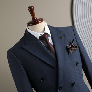 Blue Double-breasted Suit suit Men's Dress British Fashion Wedding Best Man's Clothing Business Casual Suit Men's Clothing