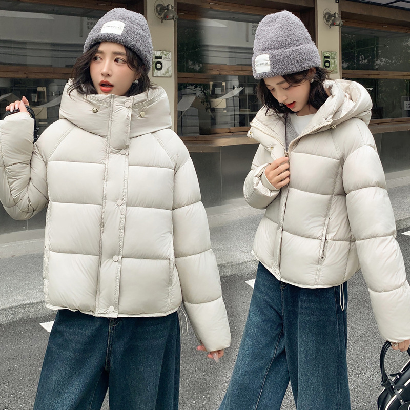 Puff glutinoso suave corto encapuchado abrigo de algodón mujer invierno nuevo suelto y delgado pequeño pan ropa de moda image 3