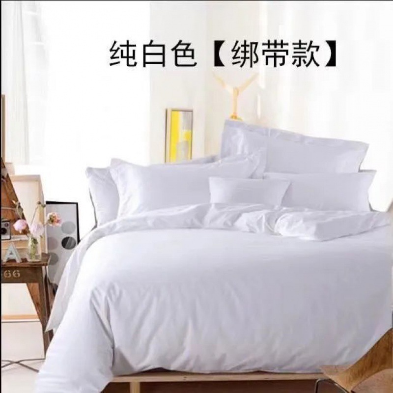 Hot 100% Cotton Bed Sheet Set, Pillowcase, Full Cotton White Hotel Guest Room Single Size Duvet Cover Set, Thick Single Piece for Medical Hospital