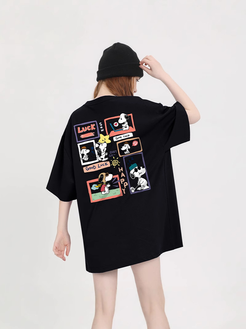 Tシャツ レディース 半袖 綿100% ゆったりトップス 小柄さん向け スヌーピー柄 半袖 トレンド 日韓風 ラウンドネック