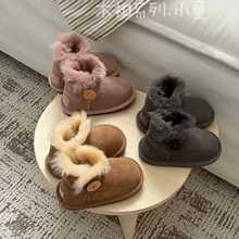 桑坡新款婴儿学步鞋羊毛一体冬季款鞋子男女童雪地靴加厚木扣靴子