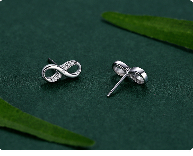 925 Sterling Silver Material Infinity Pattern Women's Gender 1 Pair 925 Sterling Silver Zircon Infinity Ear Studs