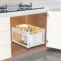 Home kitchen organization cabinet with frame, countertop, pull-out multifunctional bowl, dish, and jar storage rack