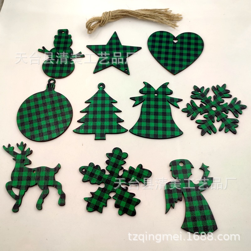 33 modelos de cuadros verdes y negros serie navideña piezas de madera colgante de decoración navideña se pueden combinar libremente 10 piezas en un paquete