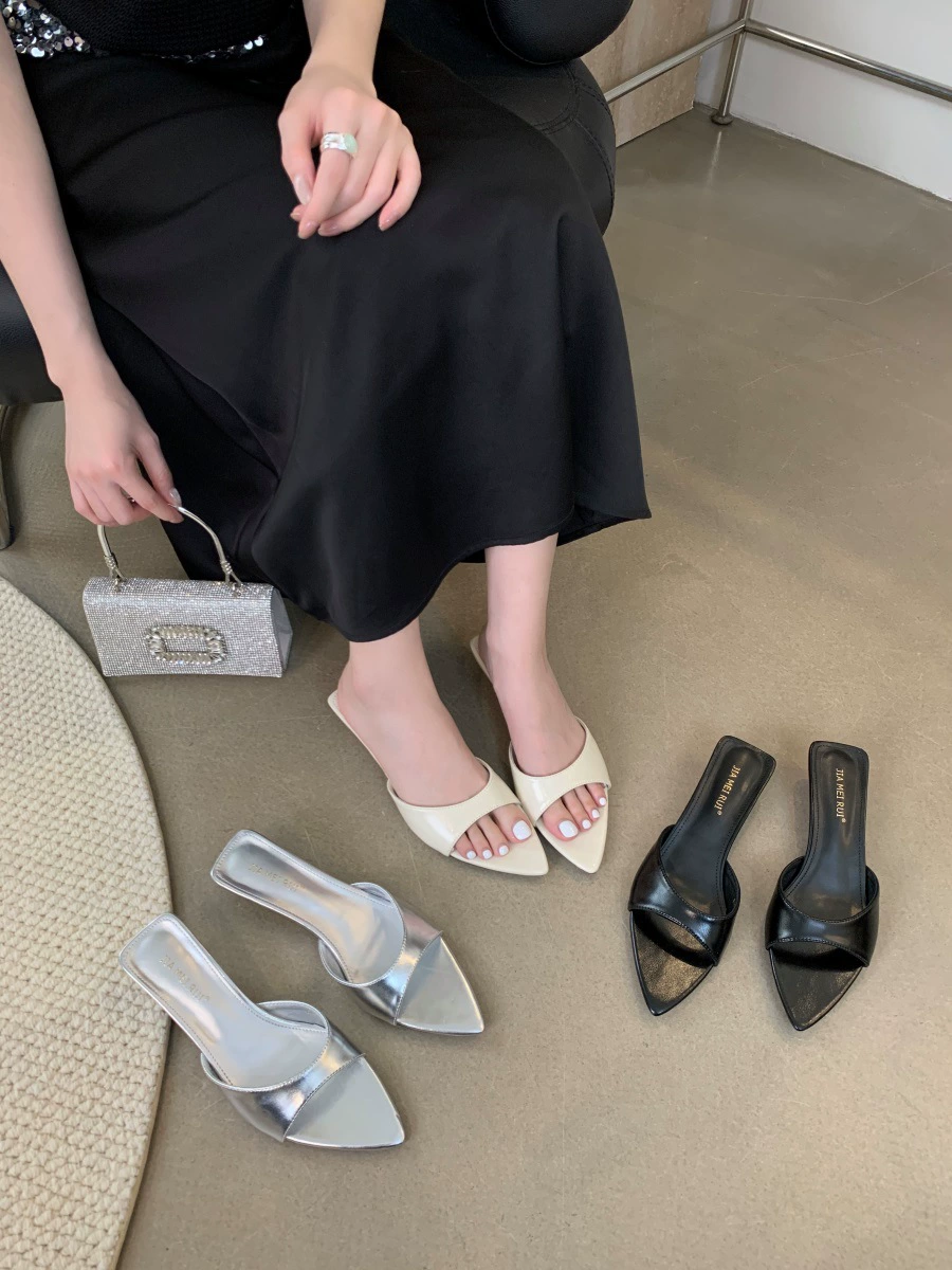 Новые 2024 летние французские туфли на высоких каблуках женские каблуки с открытыми пальцами и неглубокими тапочками