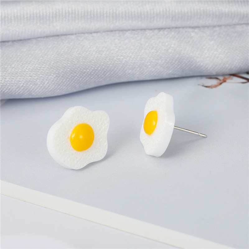cute resin fried egg earrings cartoon egg poached egg small earrings