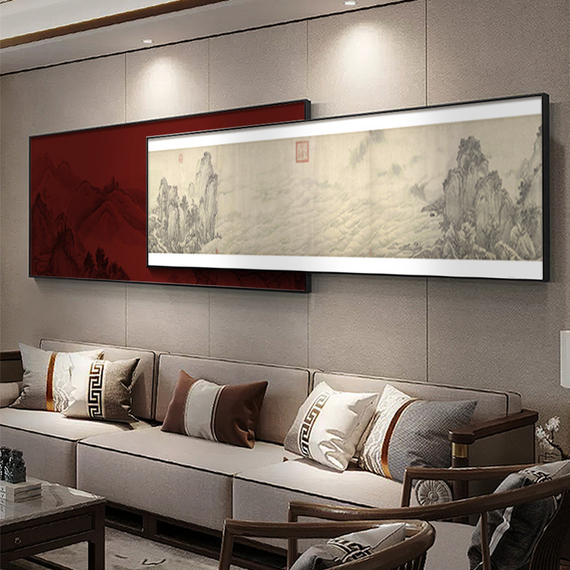 千里の山と川の絵リビングルーム装飾絵画風景画新しい中国風ソファ背景壁掛け絵画ハイエンドオーバーレイ壁画|undefined