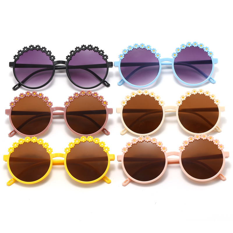 2023 Western and European Popular Sunflower Style Sunglasses for Girls, Round Korean Style Sunglasses
