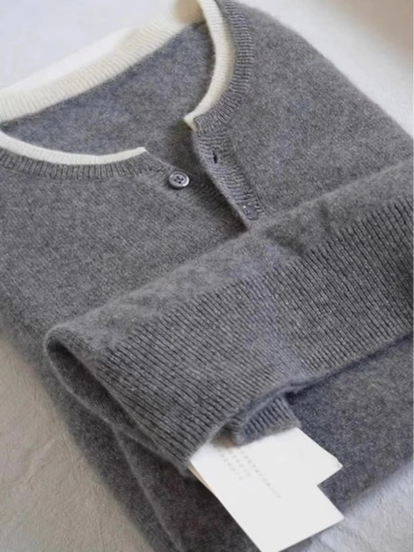 グレーベルベットボトムシャツ秋冬シンプルニッチフェイクツーピースラウンドネックトップスリムフィットハイエンドインナーセーター|undefined