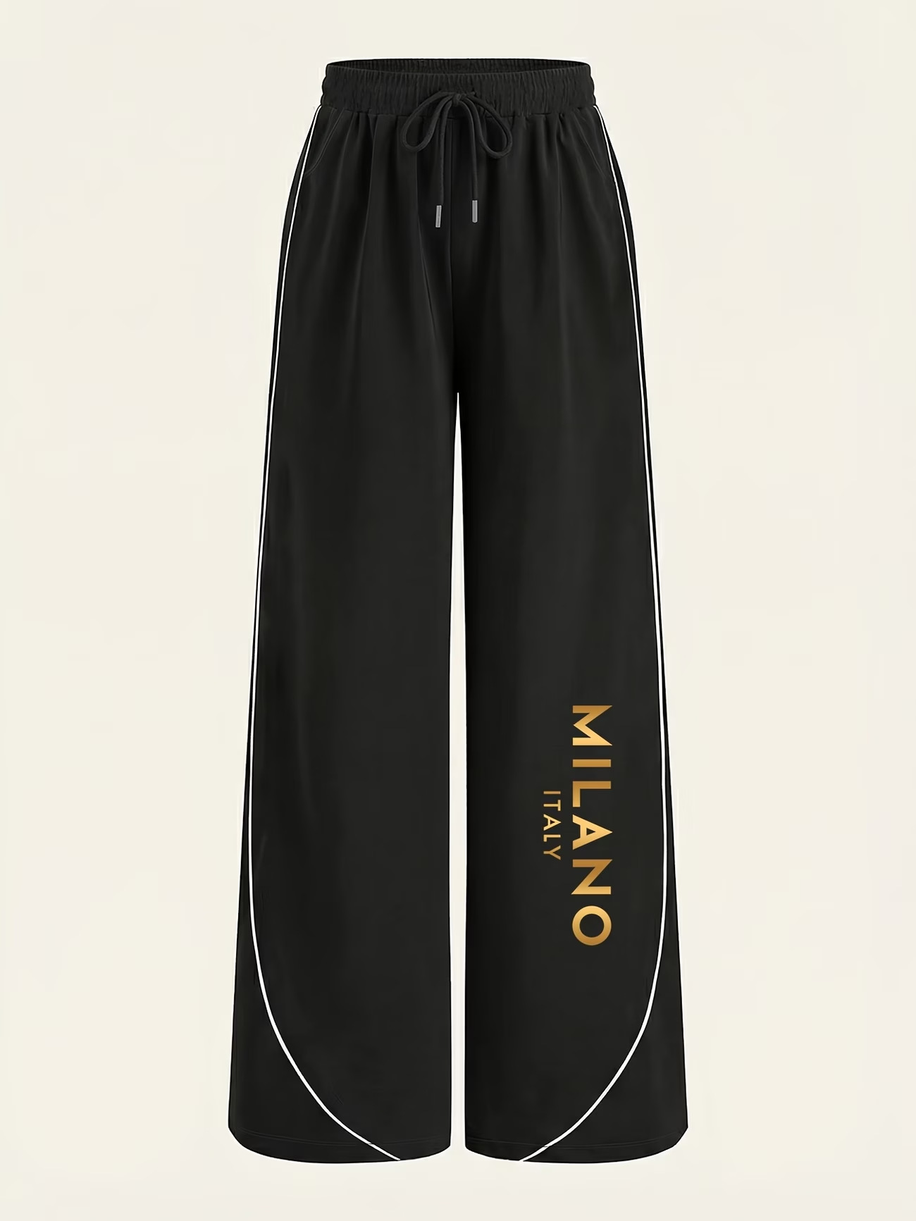 Gold Milan Print Loose-fitting Spring And Autumn Women's Casual Elastic Waist W'w Wide-leg Pants_ecoleips.com