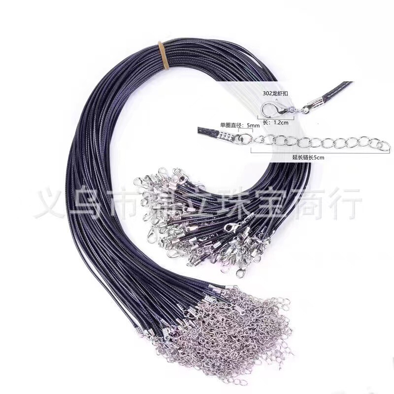 Black leather rope necklace diy jewelry accessories wax line necklace rope lobster buckle pendant pendant rope wax rope wholesale