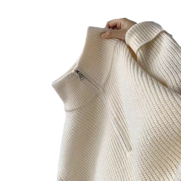 Demi-season trend Japanese sweater with zipper with a round collar