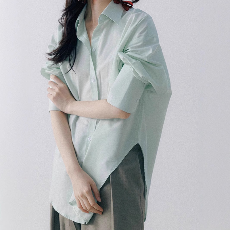Fashionable Minimalist Cool Anti-Wrinkle Loose Profile Long Sleeve Shirt for Women