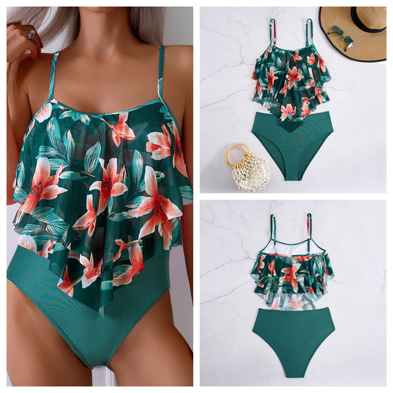 Dam bikini med hög midja och blommigt tryck med volanger_voghion.com
