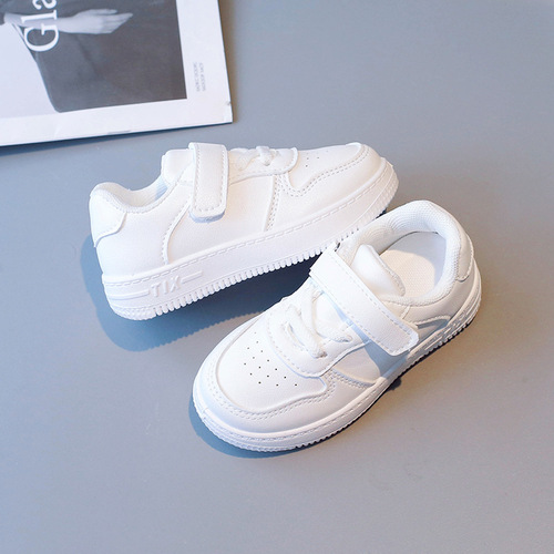 Spring and Autumn Ultra-Light Children's Sports Shoes with Real Insole, Magic Tape Shoes for Boys and Girls, School Style White Shoes for Kids