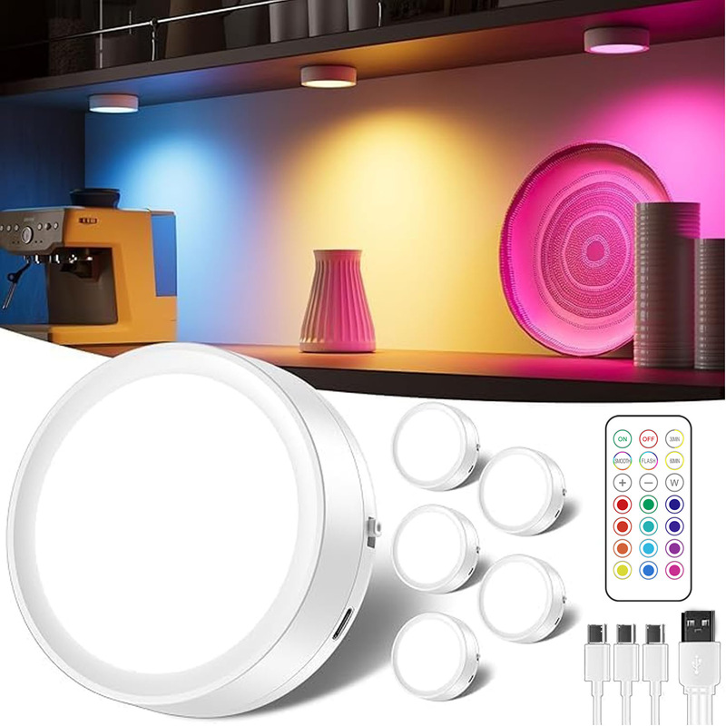 Remote-Controlled Colorful Rechargeable Ambient Cabinet Kitchen Holiday Lighting Led Press Dimming and Color-Adjusting Magnetic Night Light