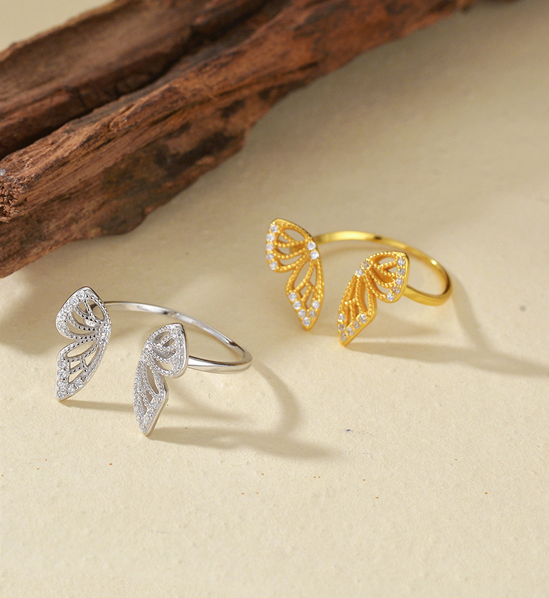 2g Weight Zircon Inlay Material 925 Sterling Silver Zircon Butterfly Open Rings 925 Sterling Silver Rings