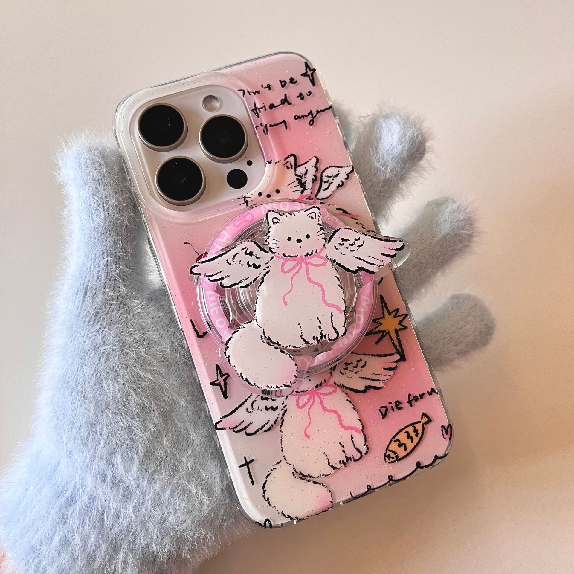 Hinchas en inglés lindas alas de ángel adecuadas para Apple 15ProMax funda para teléfono móvil 16Pro magnético 14/13 hembra 16