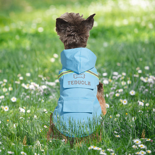 Cross-border new pet clothes, dog reflective raincoat, pocket design waterproof biped clothing wholesale
