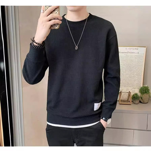 Elegant slim fit 2024 long sleeve autumn lazy round collar trendy solid color men's sweater pullover casual all-match sweater