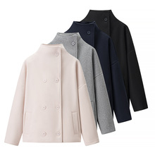 跨境欧美女装速卖通爆款时尚休闲翻领珠皮呢短款夹克外套