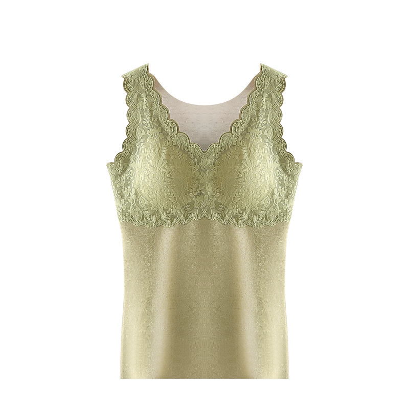 (2개) DERONG 고정 컵 가슴 패드 열 속옷 가을, 겨울 바닥 원활한 레이스 슬림 열 조끼 플러스 사이즈