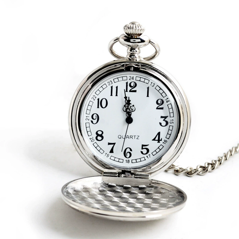 Quartz big silver metal pocket watch for leisure, wholesale