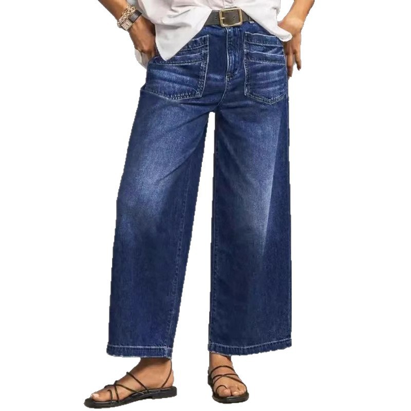 Jeans de Pierna Ancha para Mujer de Mezclilla de Algodón, Cintura Media y Corte Relajado