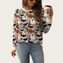 秋冬跨境新款欧美亚马逊万圣节圆领数码印花卫衣大码女装外套女秋