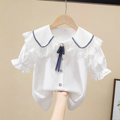 Women's & Girls' Short-Sleeve Blouse for Export - 2024 Summer New Arrival - Medium to Large Children's Summer Chiffon White Shirt Top