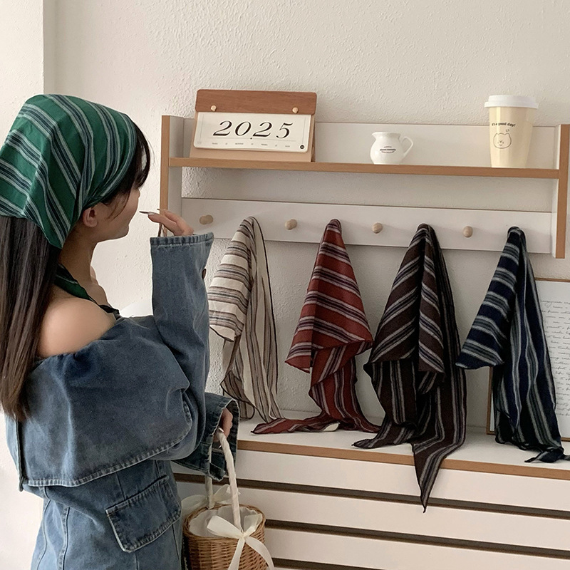 Sombrero, pañuelo triangular de primavera y verano, pañuelo para mujer, pañuelo para el cabello a rayas de color de alta calidad, pañuelo de seda, cortina de pedos de cintura
