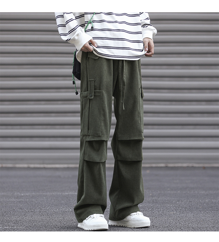 Winter corduroy oversized men's pants, loose plush and thickened work clothes pan's street versatile wide leg_voghion.com