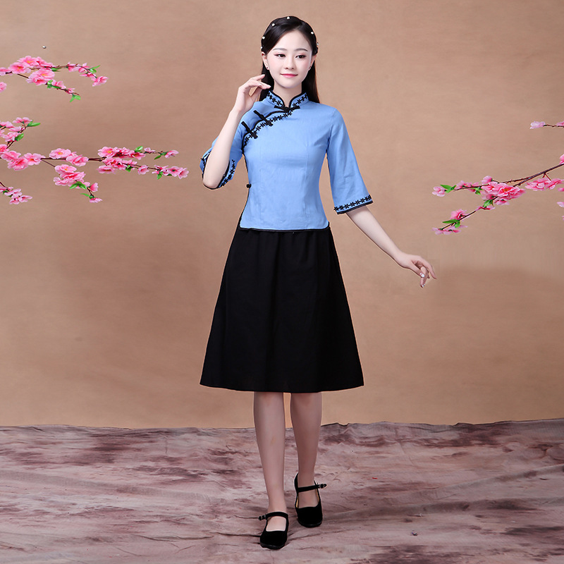 中華民国風学生服、レトロ文学漢服、綿麻、5月4日若者卒業シーズンクラス制服、合唱ドラマパフォーマンス服|undefined