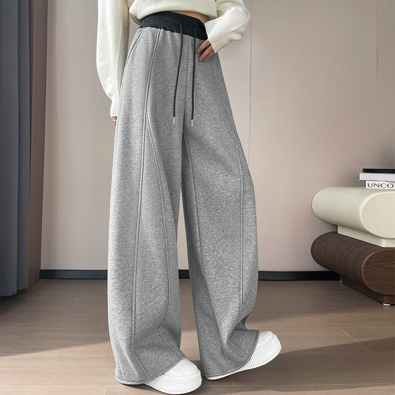 Real Shot of American-Style Trendy Gray Curved-Leg Pants for Women, Autumn and Winter Fleece-Lined Thickened Sports Sweatpants, Loose Wide-Leg Banana Pants Real Shot of American-Style Trendy Gray Curved-Leg Pants for Women, Autumn and Winter Fleece-Lined Thickened Sports Sweatpants, Loose Wide-Leg Banana Pants