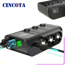 GC01车载手机120W充电器一拖三点烟器USB口拓展PD快充36W电压显示