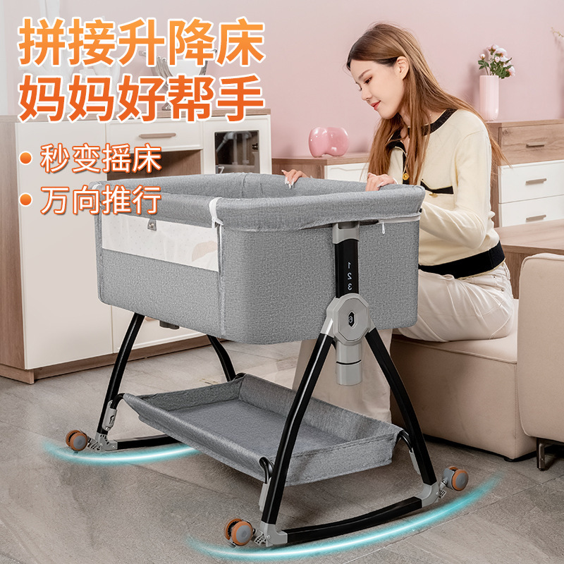 Folding Crib Spliced ​​Large Bed Multi-Functional Newborn Bb Bed Portable Removable Baby Bed Diaper Table Cradle Bed