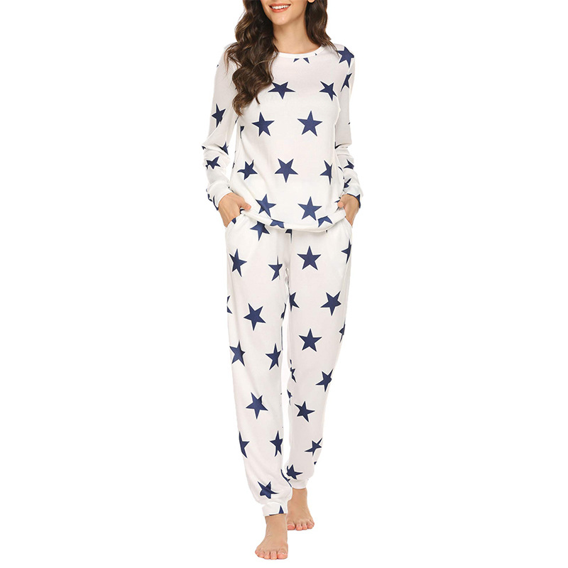 Traje de pijama de ropa de hogar estampado de otoño e invierno de mujer casual de moda europea transfronteriza estilo caliente traje de dos piezas de Amazon