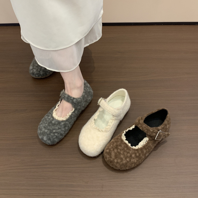 Retro French Gray Felt Mary Jane Shoes for Women 2025 New Autumn and Winter Soft Sole Plus Plush Fur Shoes Birkenstock Cotton Shoes Retro French Gray Felt Mary Jane Shoes for Women 2025 New Autumn and Winter Soft Sole Plus Plush Fur Shoes Birkenstock Cotton Shoes