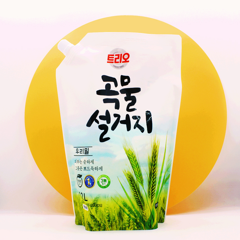 Korean imported Icicle Dish Soap Yellow Rice Bran Wheat Bran Rough Rice Grain Refill 1200ml