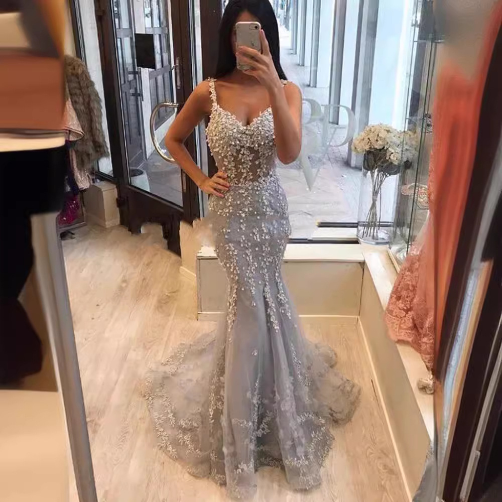 Comercio exterior de Europa y América Amazon AliExpress deseo estación independiente nuevo gris Cameo Brown fishtail adelgazamiento vestido noche