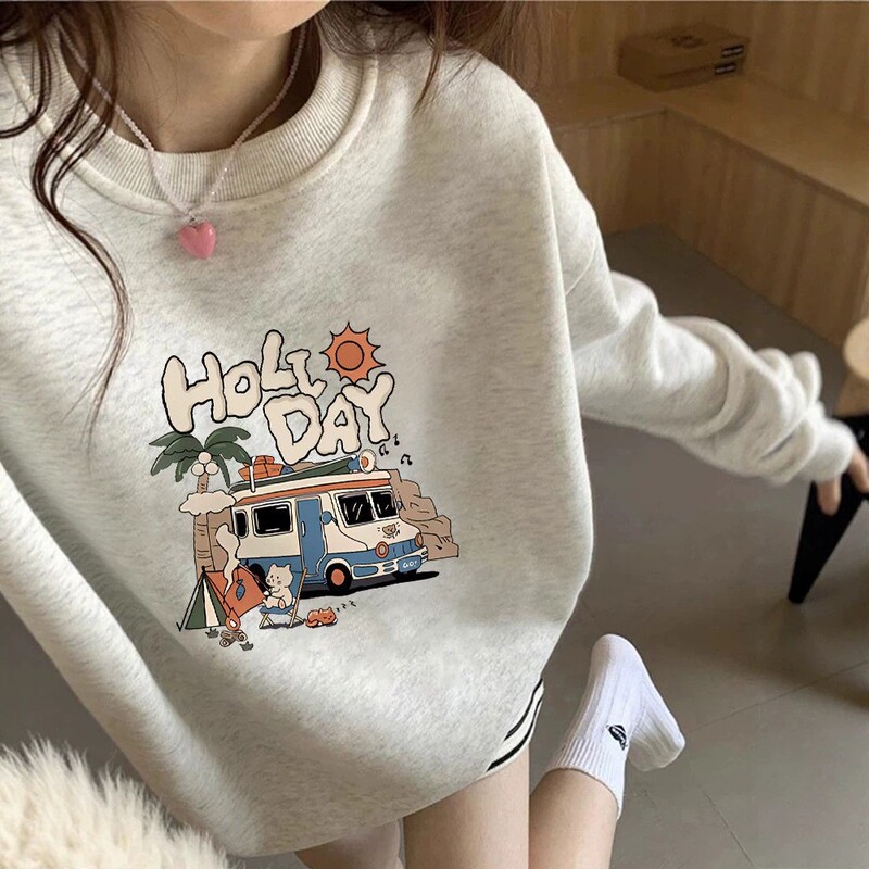 2026 gray round-neck fleece-lined thick sweatshirt for women, new style, popular winter trendy top and outerwear