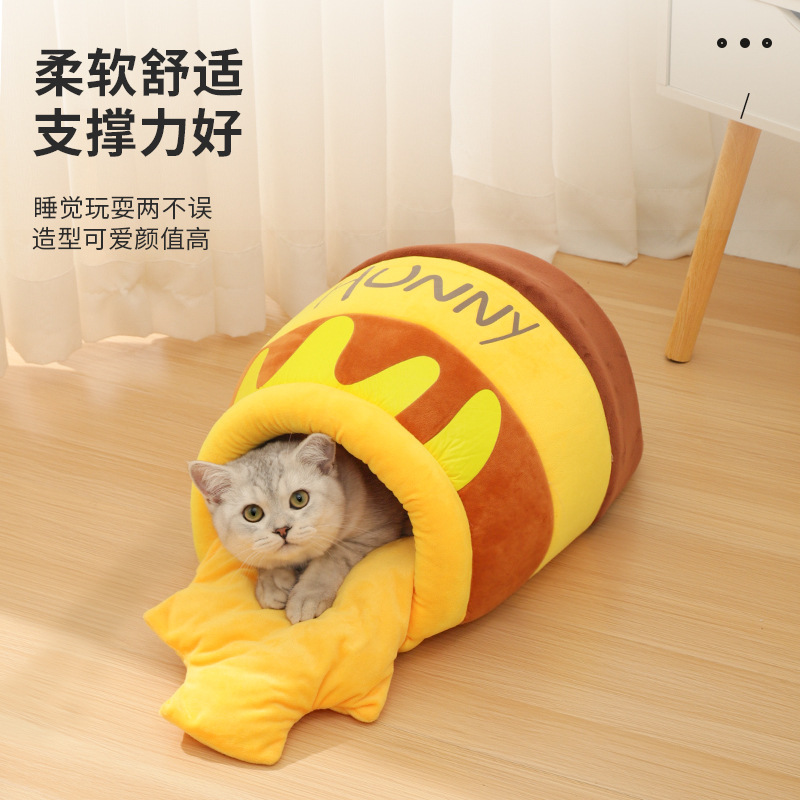 Honeypot cat nest cute internet celebrity autumn and winter deep sleep pet nest interior thick padded dog house cartoon winter warmth