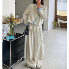 韩系简约假两件西装阔腿裤套装女2025春秋季新款高级感气质两件套