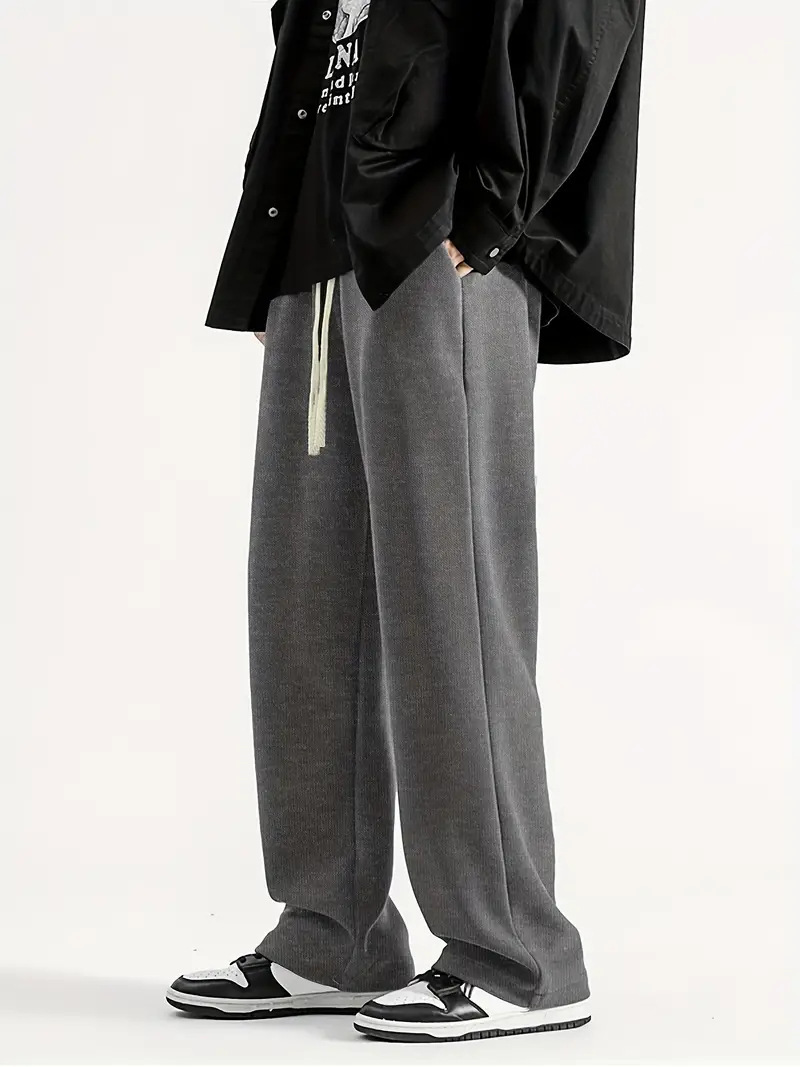 ​Men's Straight-Leg Pants – Vintage-Inspired Polyester Trousers With Adjustable Drawstring (Unisex Streetwear Style)​_viptrois.com