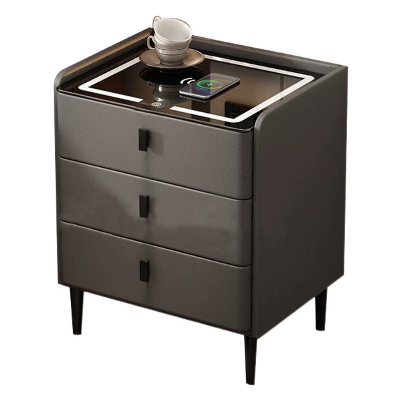 Умная тумбочка Многофункциональная Беспроводная зарядка из цельного дерева Аудио замок с отпечатками пальцев Современная тумбочка для хранения в спальне