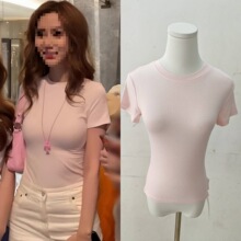 长期现货2025夏杨颖baby同款粉色短袖T恤圆领修身显瘦打底上衣女
