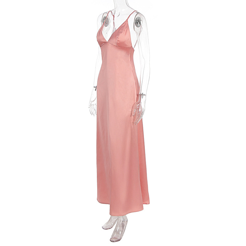Sexy V Neck Halter Dress Pure Desire Style Backless Slim Fit Long Dress For Women Party Evening Dating_ecoleips.com