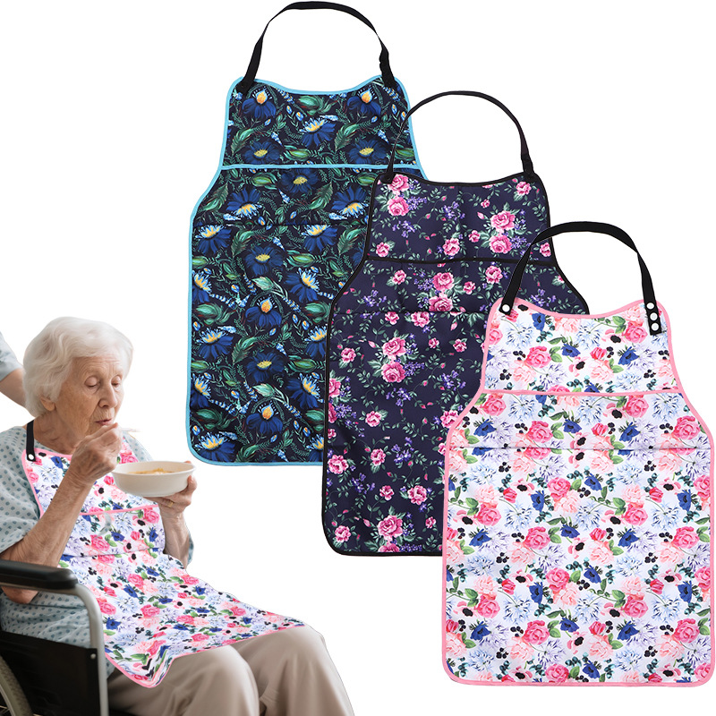 Elderly Bibs for Eating, Waterproof and Anti-Fouling, Large Pocket Aprons, Detachable Halter Neck Adult Bibs, Saliva Towels