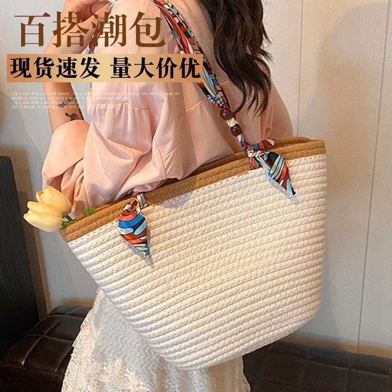 Nueva bolsa de tejido de gran capacidad, bolsa de viaje, bolsa de playa de paja, bolsa de hombro, bolsa de mujer. image 3