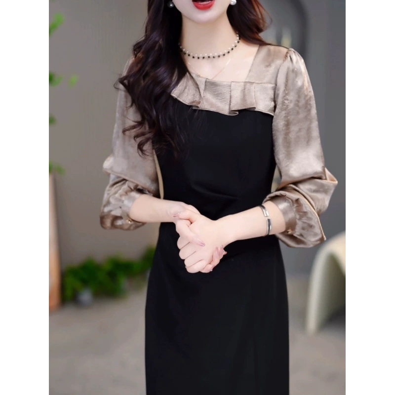 Элегантное и благородное платье-юбка из высококачественного стрейчевого костюмного полотна, новинка осени 2025 года, средней длины, приталенного силуэта